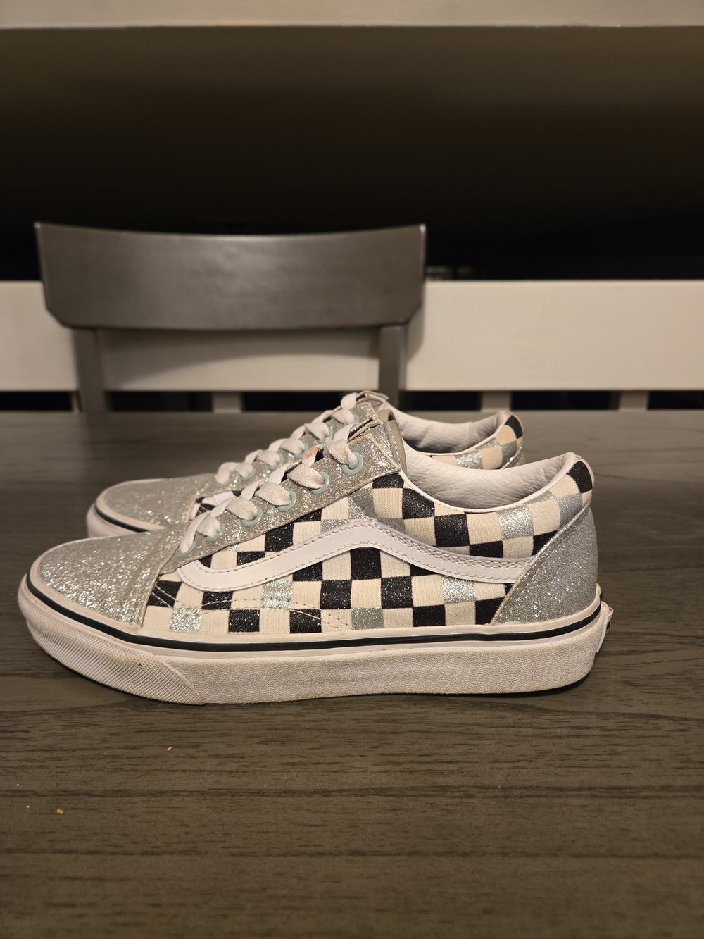 Old Skool Vans Glitter Checkerboard Womens Size 7.5